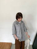 [unisex] Imeo Check Short Sleeve Hood Shirt