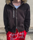 Amor brushed Raccoon Fur Hooded Zip-Up