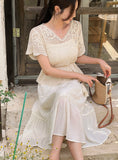 Bwile Crochet Embroidery Knit Wrinkle Sleeveless One Piece Two Piece (Strap Set)