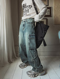 Tin washed strap cargo denim