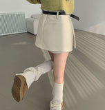 Thick Wool Basic A-Line Belt Set Skirt Pants