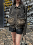 Vintage washed balloon collar denim jacket