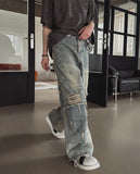 Clay Mud Washed Damaged Wide Denim