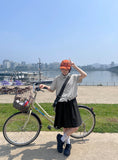 [BAONHAUS] Comne Banding Color Matching Dot Midi Skirt