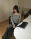 Shaltie Lace Square Neck Ribbed Knit Cardigan
