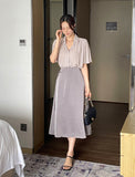 Shining Frill Chiffon Wing Collar Blouse