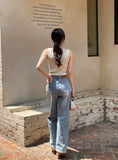 Haibeul Cotton Wide Banding Denim Pants