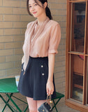 Tiamo Linen High Waist Double Button Shorts