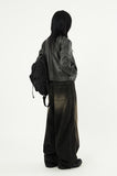 Mud side incision balloon denim pants