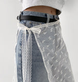 See-through layered ribbon wrap slit skirt