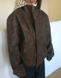 Peoen High Neck Fur Suede Jacket