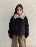 Sanpori Quilted Boucle Fur Collar Short Jacket