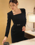Mamon Velvet Square H Line One Piece (Belt Set)