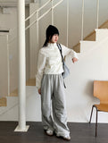 Mutal Roll-Up Button Shirring Slit Wide Training Pants