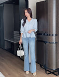 Lua V-neck Peplum Three Quarter Blouse