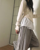 Huli check plain lace wrap skirt