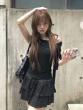 Mury Dot Frill Tiered Banding Mini Skirt