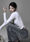 Back pocket wide denim pants