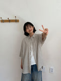 [unisex] Dillon Seersucker Check Over Short Sleeve Shirt