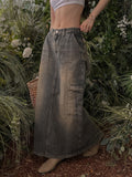 Work strap maxi denim skirt