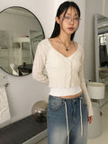Bevel Spring Cable V-Neck Cropped Long-Sleeved Cardigan