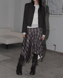 Beolin Check Folding Unbalanced Flare Midi Skirt