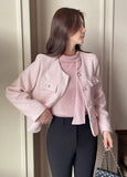 Schuet Round No-Collar Pearl Tweed Jacket