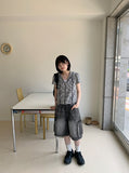 Kuwa Black Blue Washing Bermuda Cargo Pants