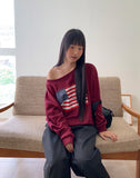 Murhit American Flag Printing One-Off Shoulder Long Sleeve Sweatshirt