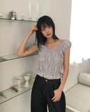 [Two Way] Furen Off-Shoulder Shirring Frill Sleeveless Blouse