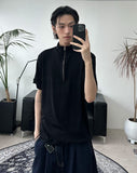 Med Low Cut Half Zip-Up Short Sleeve T-shirt