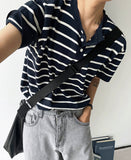 Dangara Henry Neck Short Sleeve Knit