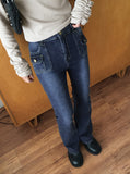 Booming Y2K Pocket Washing Denim Bootcut Pants