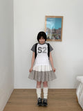Benudine Check Banding Tiered Midi Skirt