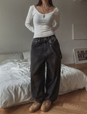Nad washing chain wide denim pants