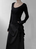 Frill Deep Round Neck Long Sleeve Tee