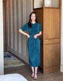 Ennis Pleated Wrap Strap Long One Piece