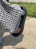[BAONHAUS] Revish Summer Seersucker Check Banding Wide Pants