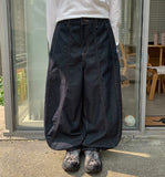 Renta Curved Raw Denim Balloon Wide Pants