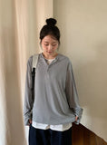 [unisex] Anri Warmer Henley Neck Over Long Sleeve Tee