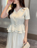 Hene V-neck Bokashi Peplum Jacket Blouse