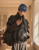Saint High-Neck Unbalance Leather Jacket