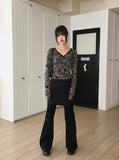 Zlin Paisley Velvet Flower Jacquard Wrap Long-Sleeved T-Shirt