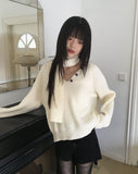 [Muffler SET] Seon Muffler Two-Way Button V-Neck Knit