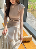[Two-piece Set] Soche Ribbed Cap Knit Chiffon Skirt Set (Belt Set)