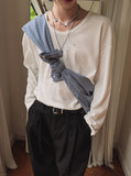 Loose Fit Waffle U Neck Long Sleeve Tee