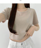 Relaxed round neck cooling summer short sleeve crop T-shirt