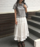Leyou Frill Tiered Banding Long Skirt