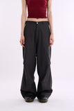 Twill snap wide cotton pants