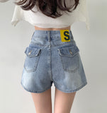 Back Pocket Point A-line Denim Skirt Shorts